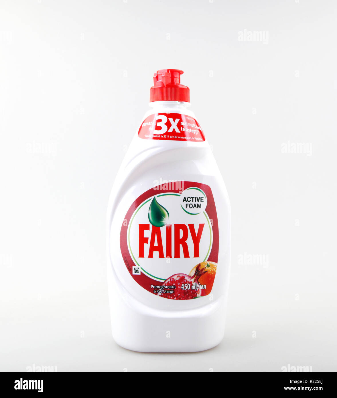 Pomorie, Bulgaria - November 15, 2018: Fairy dish washing liquid. Fairy is a brand of washing-up liquid produced by Procter & Gamble. Stock Photo