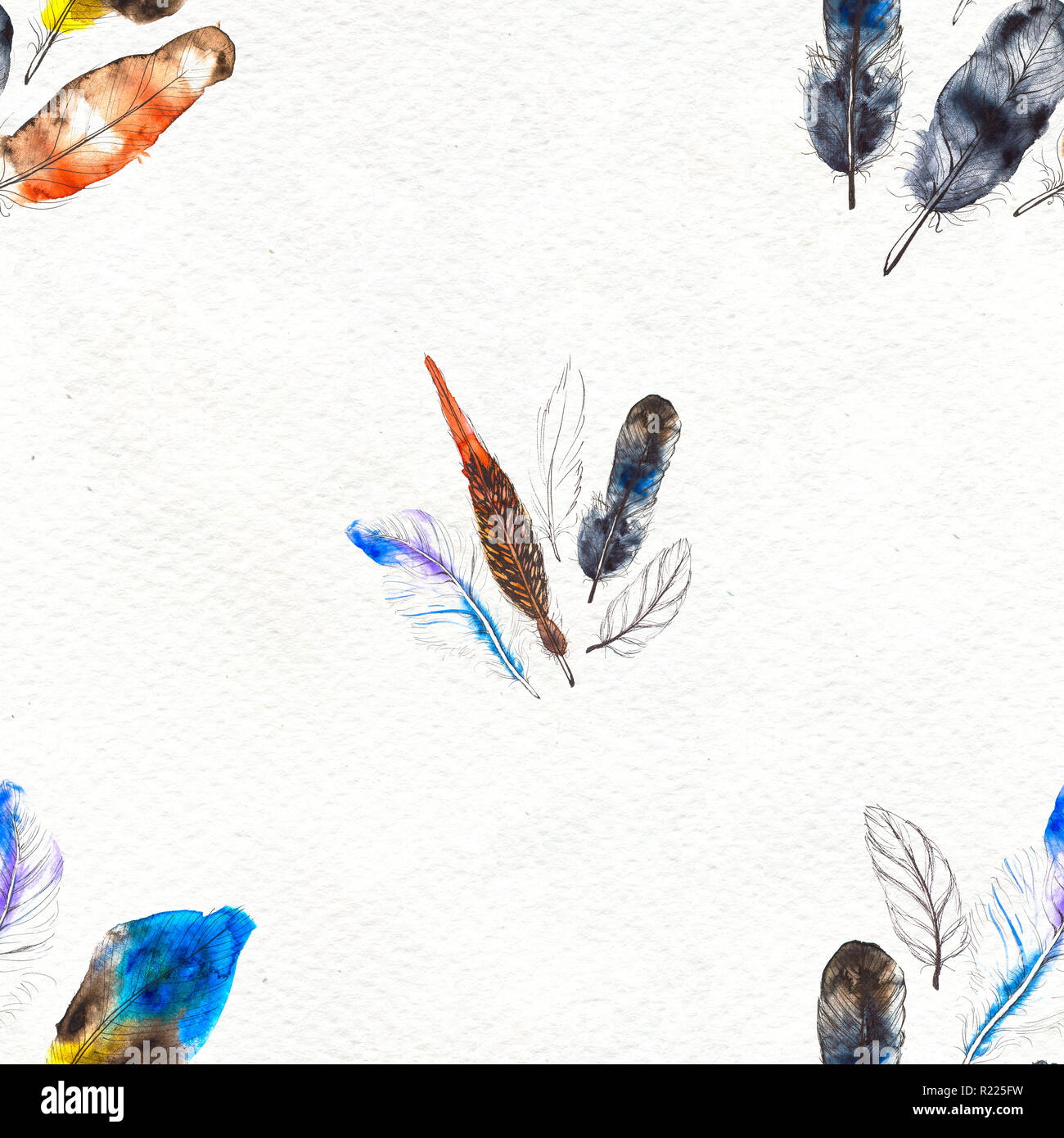 Watercolor feathers seamless pattern. Hand painted texture Stock Photo ...
