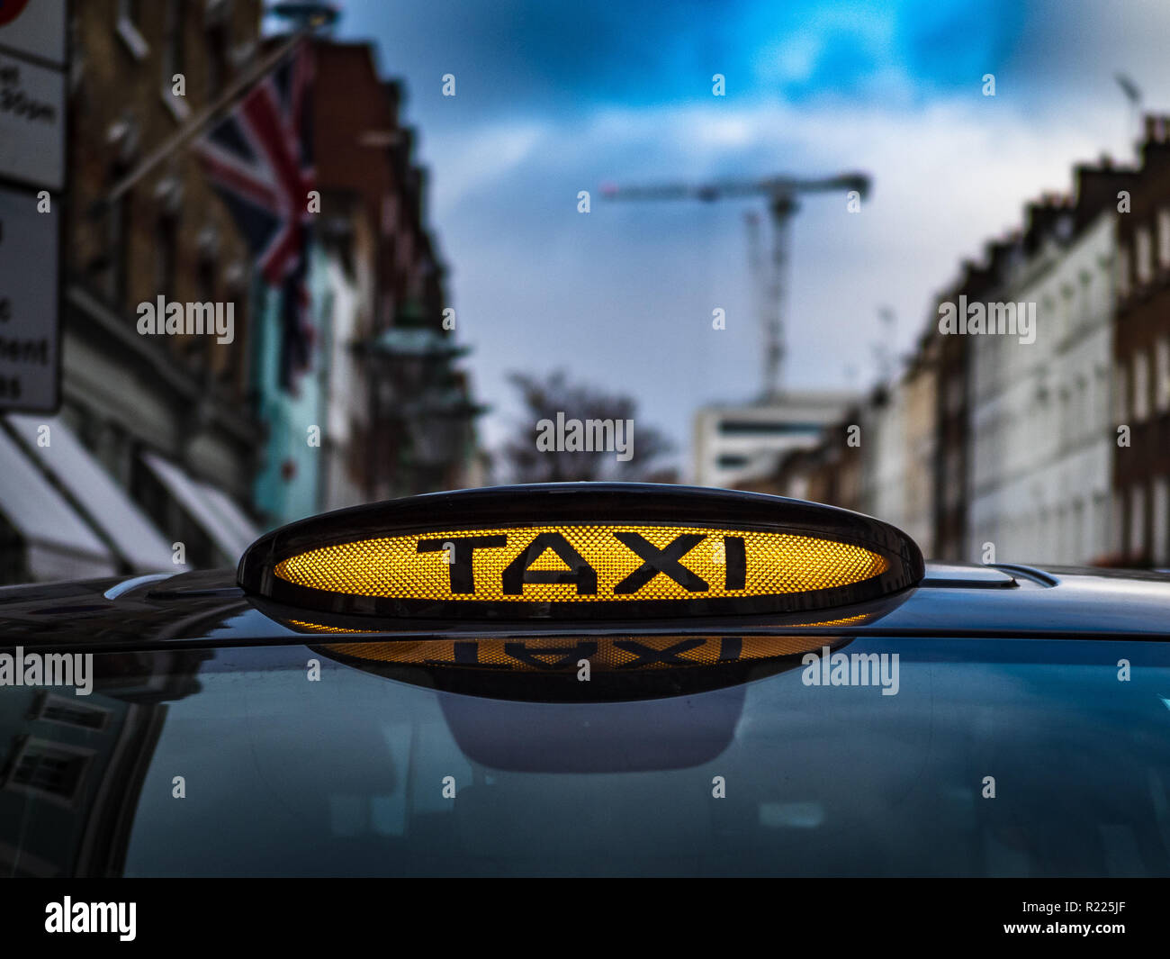 London Taxi Sign London Black Cab For Hire Sign Stock Photo