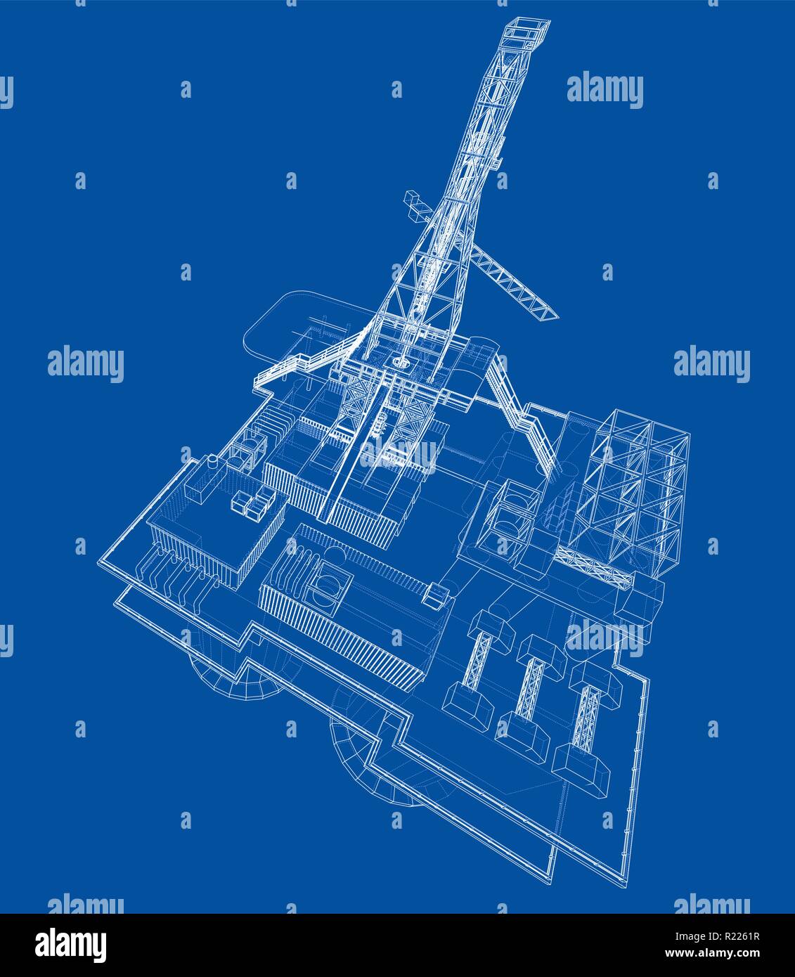 Offshore oil rig drilling platform concept. Vector Stock Vector