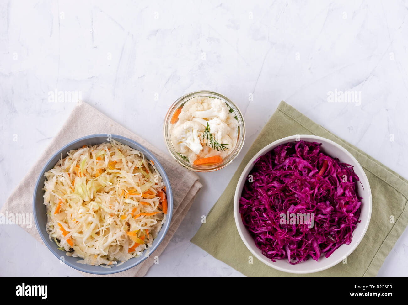 Fermented vegetables on tabletop Stock Photo