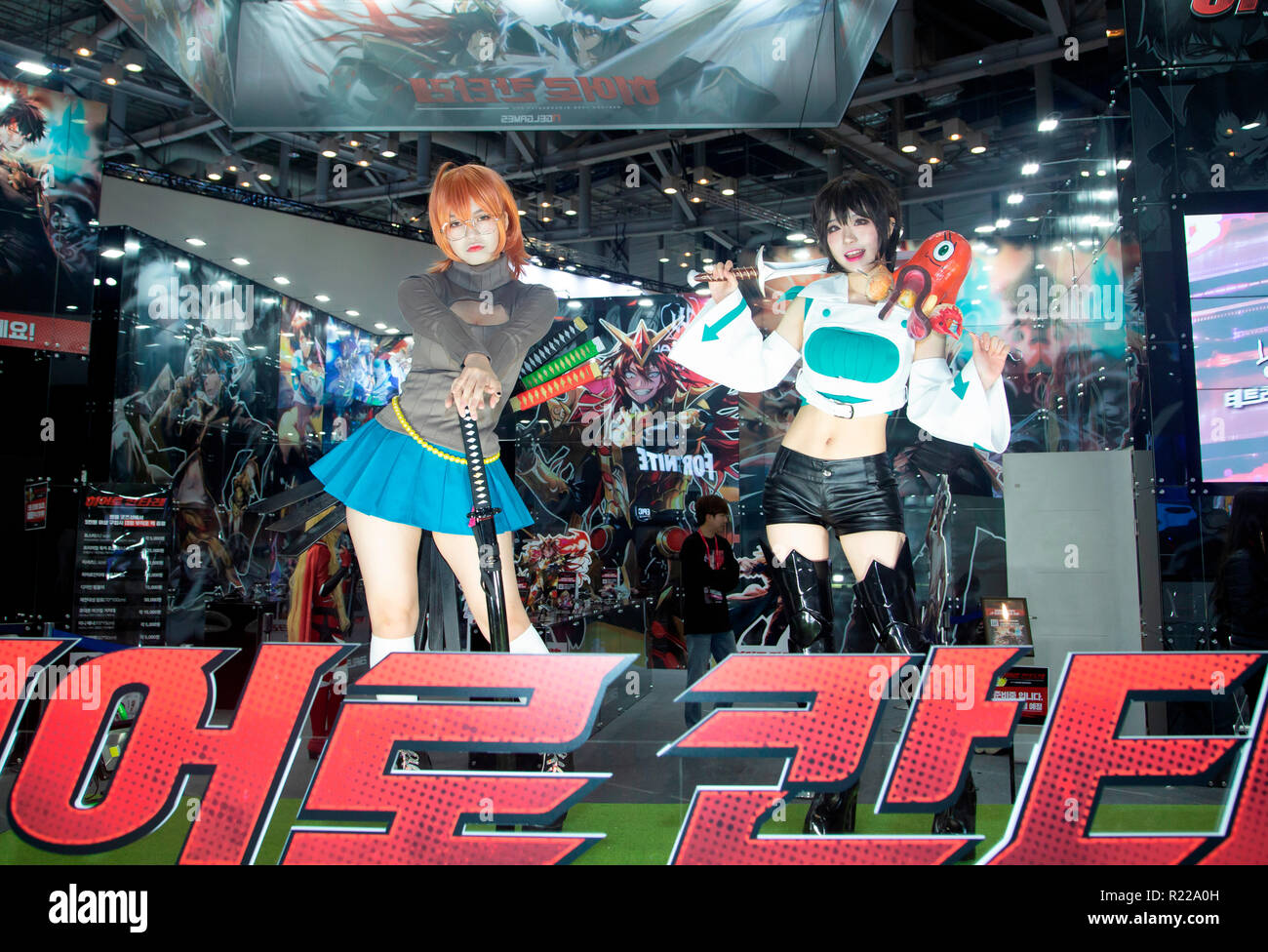 G-Star Global Game Exhibition, Nov 15, 2018 : Promotional staff wearing the  costumes of video game,