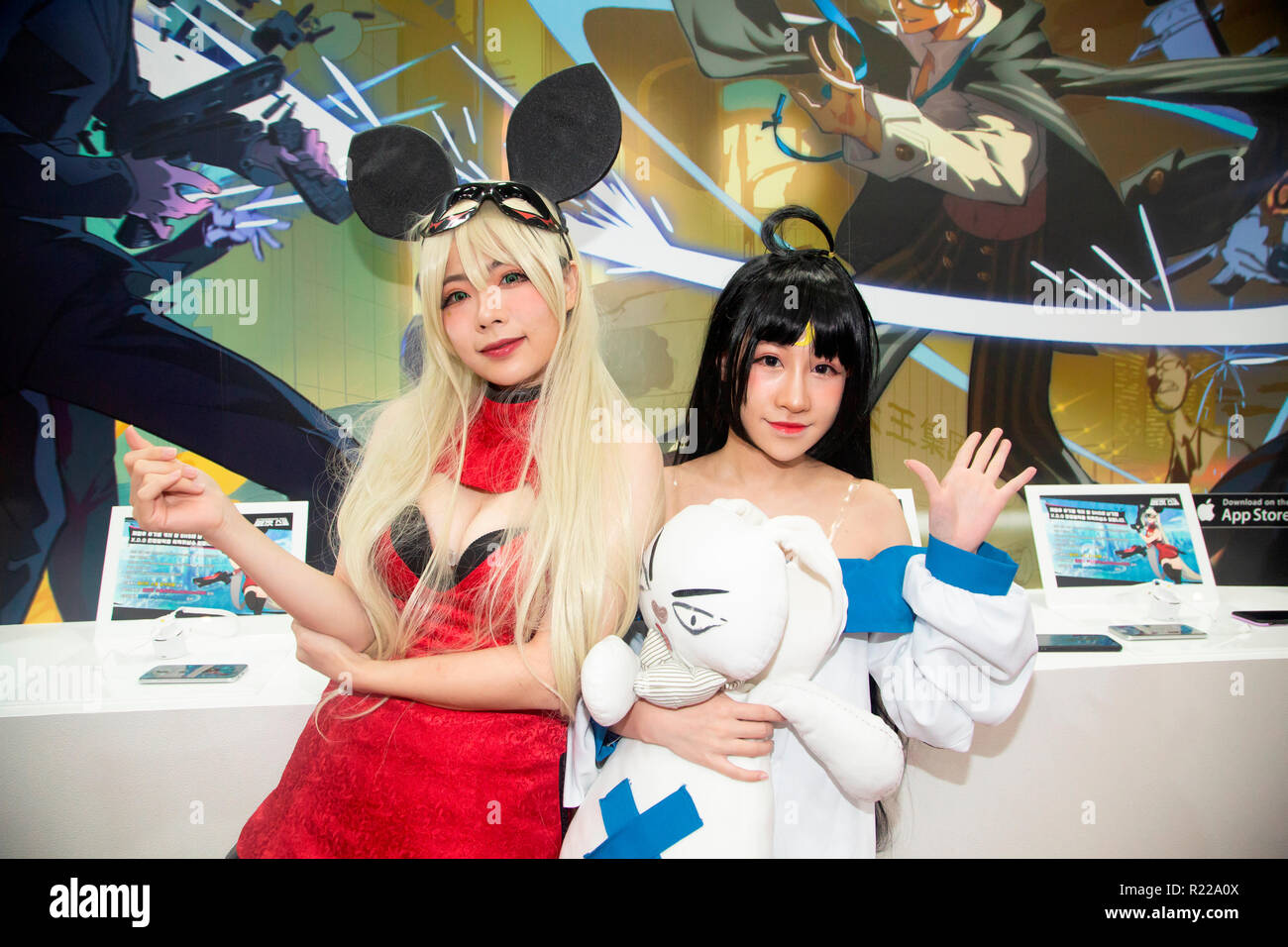 G-Star Global Game Exhibition, Nov 15, 2018 : Promotional staff wearing the  costumes of video game,