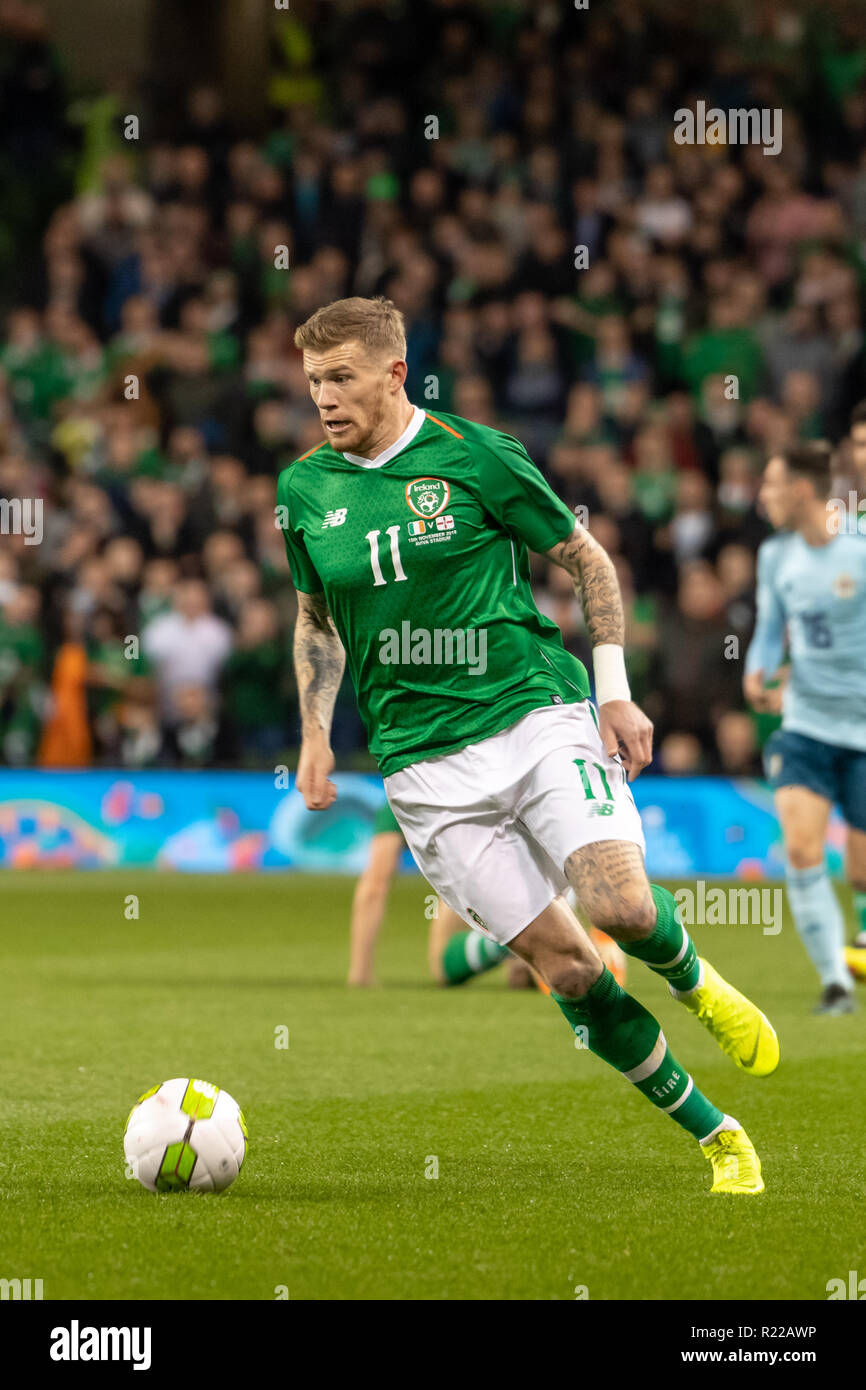 James McClean in action during the friendly international between Rep of Ireland and Northern Ireland at the Aviva Stadium. (Final score 0-0) Stock Photo