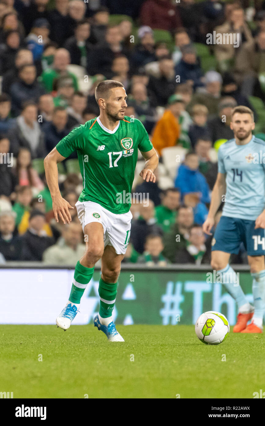 Conor Hourihane in action during the friendly international between Rep of Ireland and Northern Ireland at the Aviva Stadium. (Final score 0-0) Stock Photo