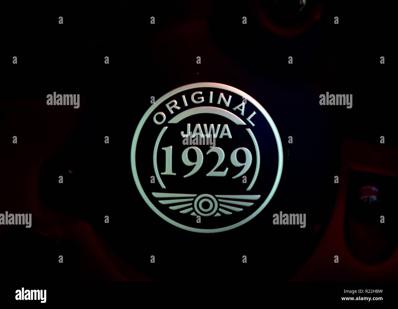 Mumbai, India. 15th Nov, 2018. The logo of new Jawa bikes seen during