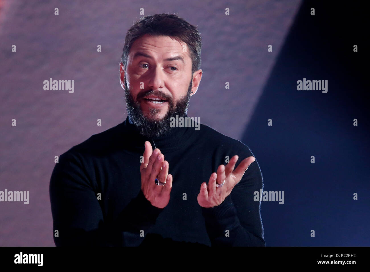 Journalist Federico Ruffo. Two days ago, unknown people tried to burn his house, but his dog, aware of the fire, started to bark and save the family's life Rome November 16th 2018. Talk show 'Nemo'. Foto Samantha Zucchi Insidefoto Stock Photo