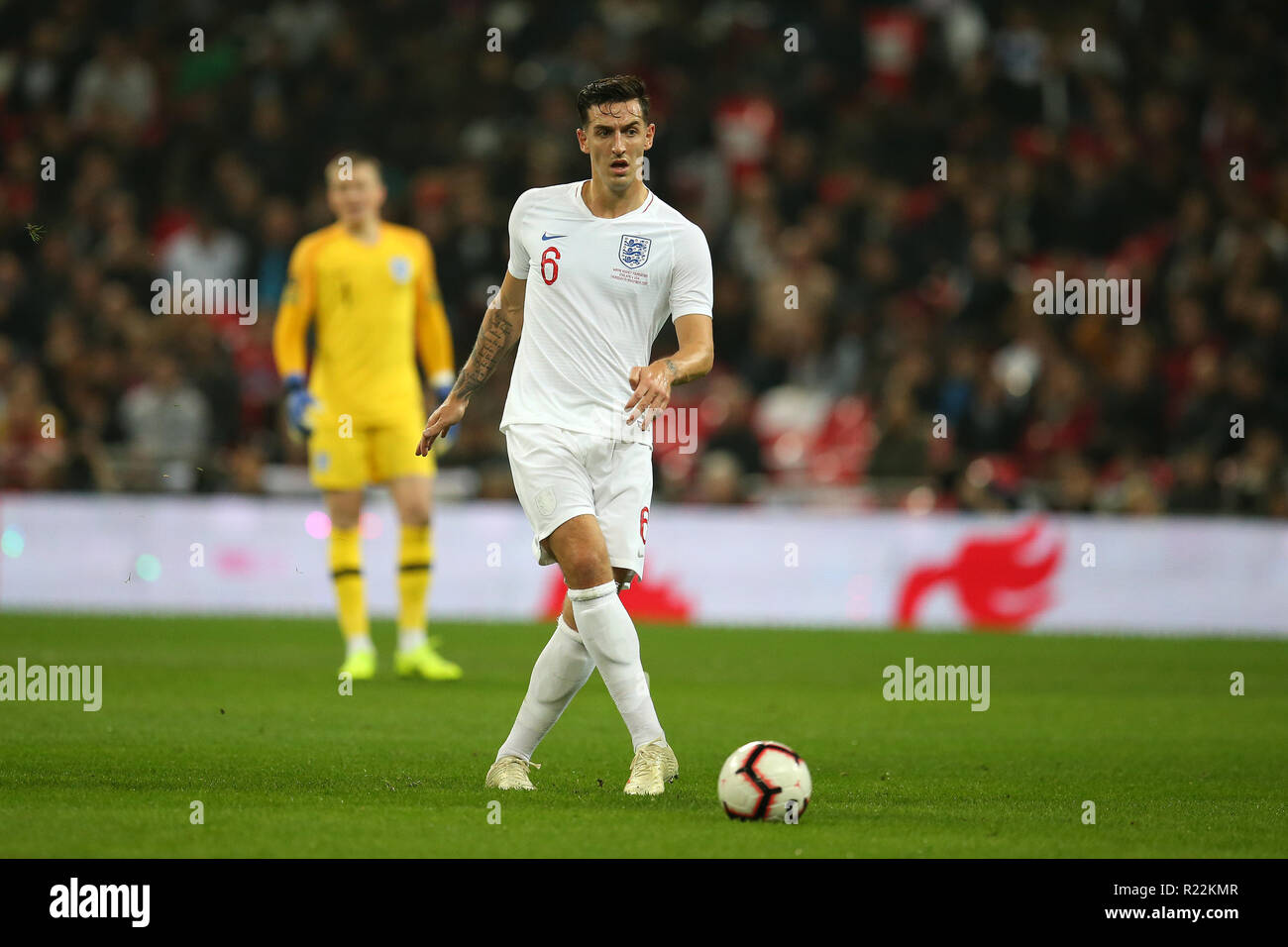 London, UK. 15th Nov 2018. Lewis Dunk of England in action. International football friendly match, England v USA at Wembley Stadium in London on Thursday 15th November 2018.  Please note images are for Editorial Use Only. pic by Andrew Orchard/Andrew Orchard sports photography/Alamy Live news Stock Photo