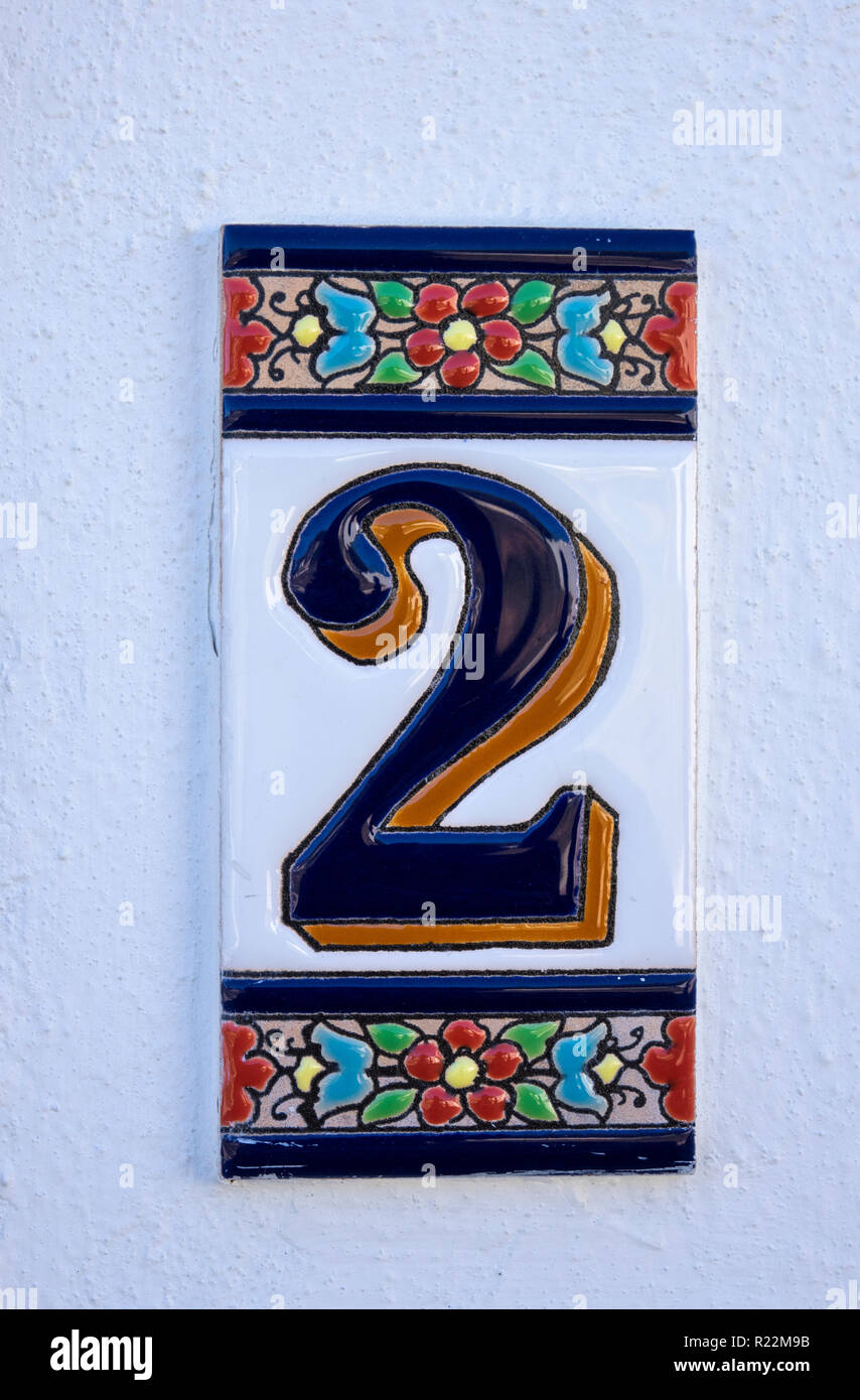 A Decorative Ceramic House Number 2 Sign In Albufeira The Algarve Portugal Stock Photo