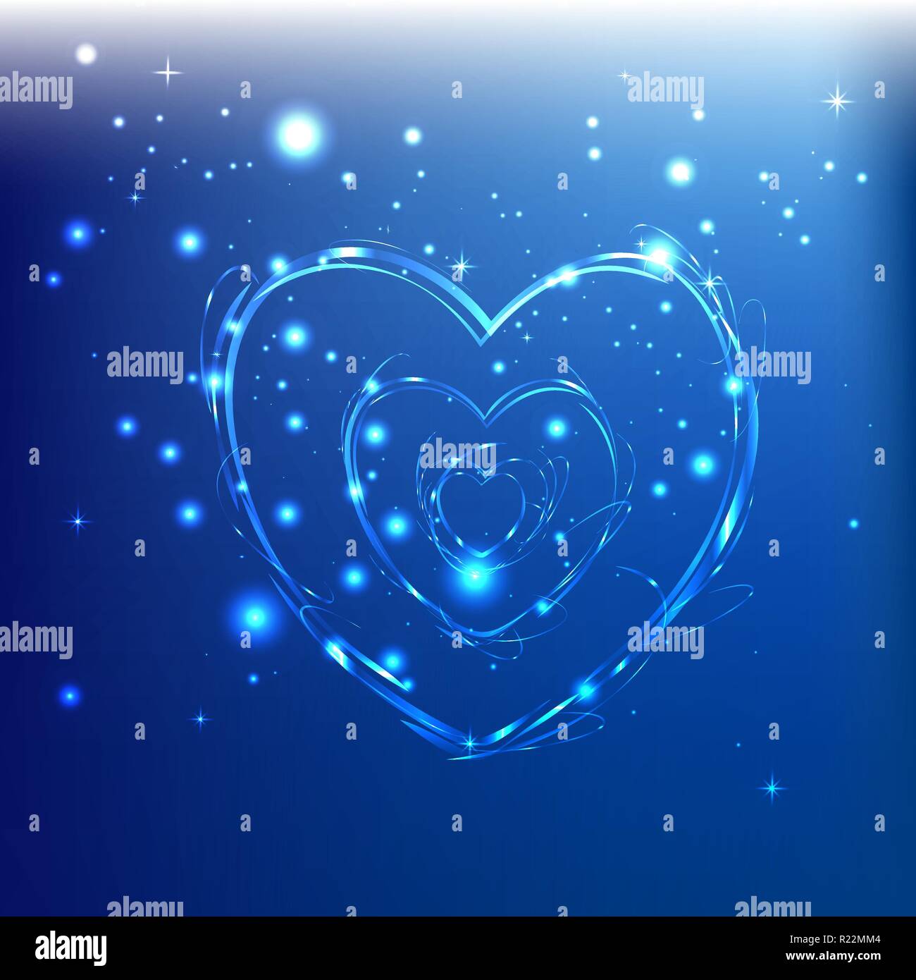 Abstract lightning  neon hearts on blue background Stock Vector