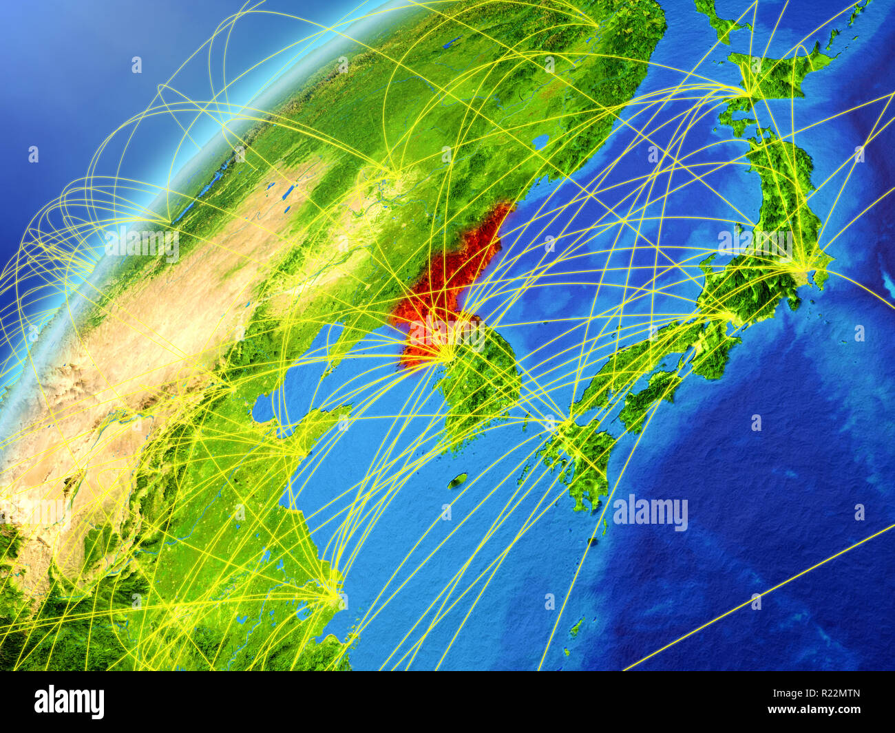 North Korea on model of planet Earth with international networks ...
