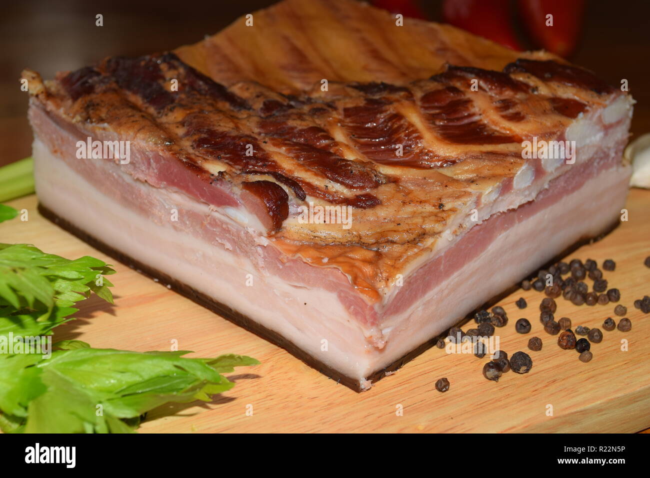 The whole of fame of "Smoked Bacon" German Food, fully cured and