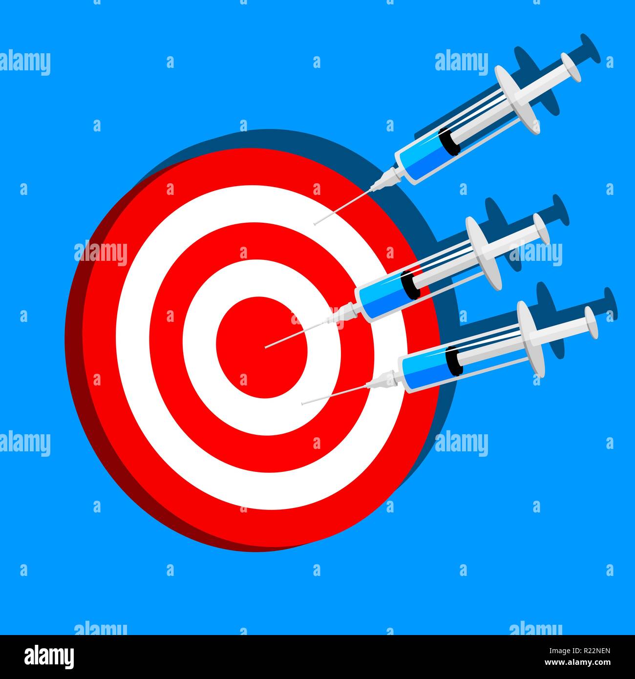 Syringe and target success of treatment. syringes got in target Stock