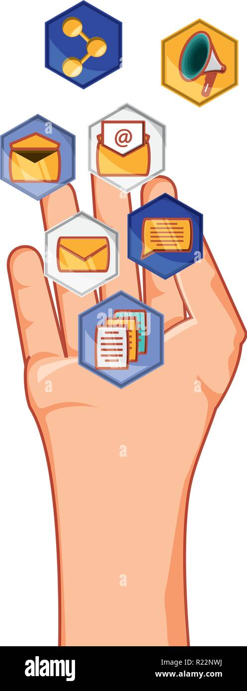 hand human with icons social media vector illustration design Stock ...