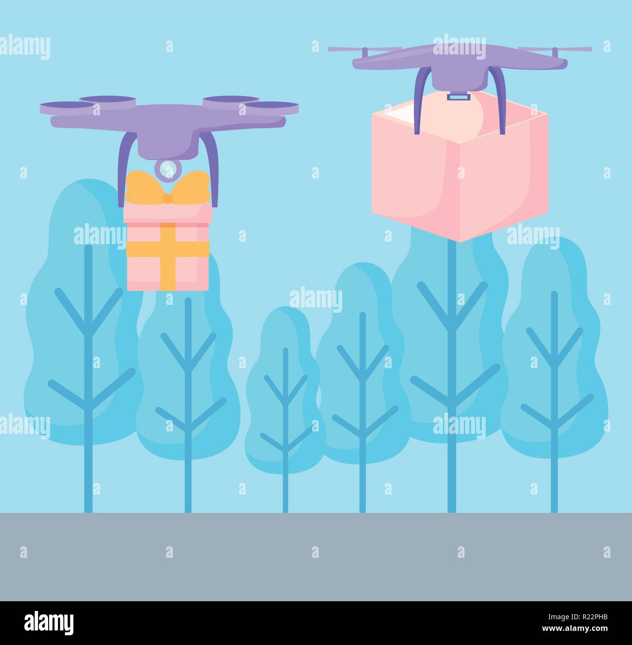 delivery service drone flying with boxes vector illustration design ...
