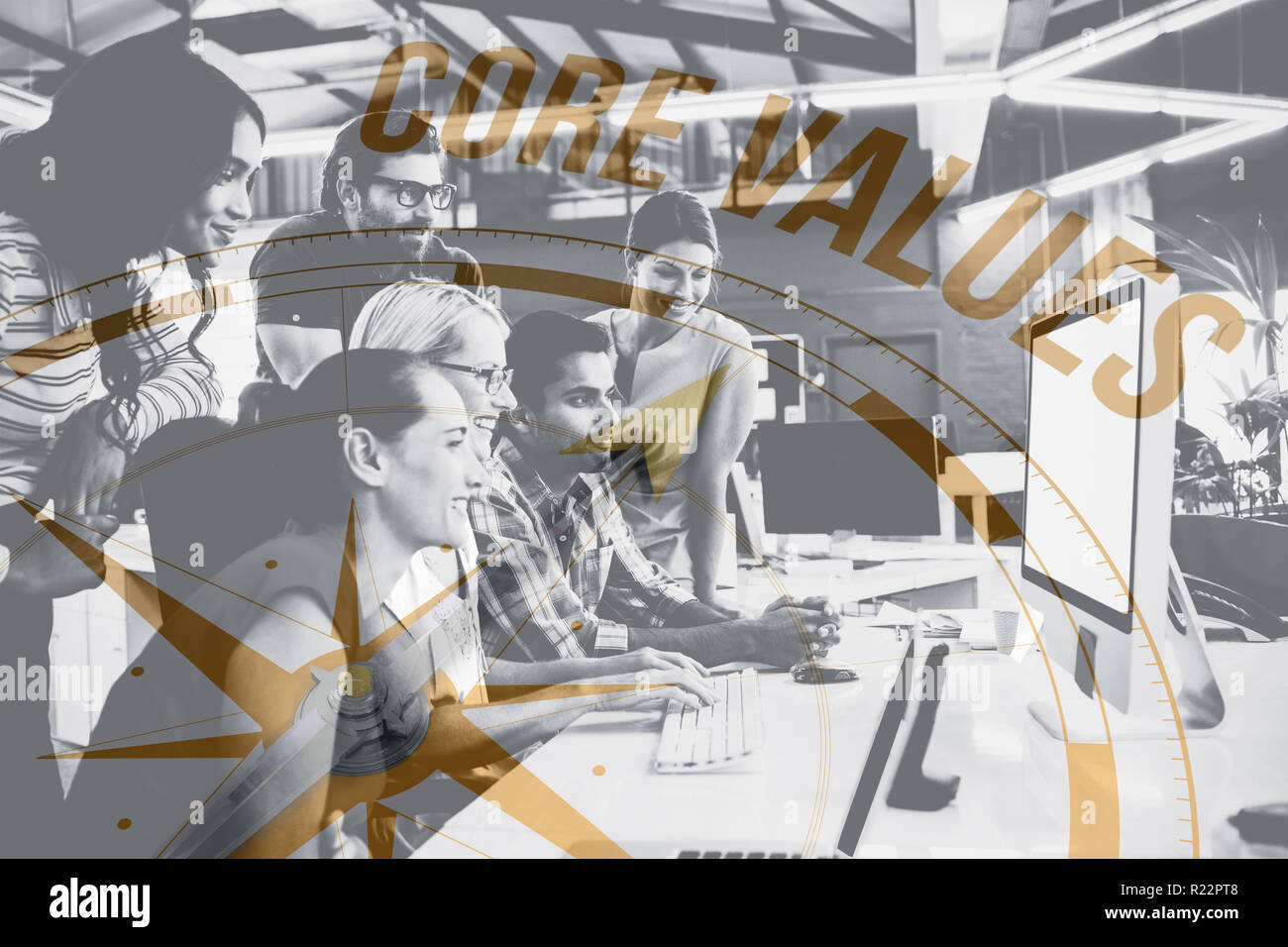 Composite image of core values against compass Stock Photo Alamy