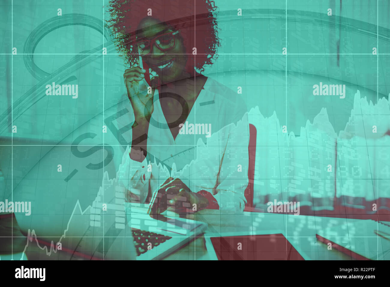 Composite image of text with graphs and navigational compass Stock Photo