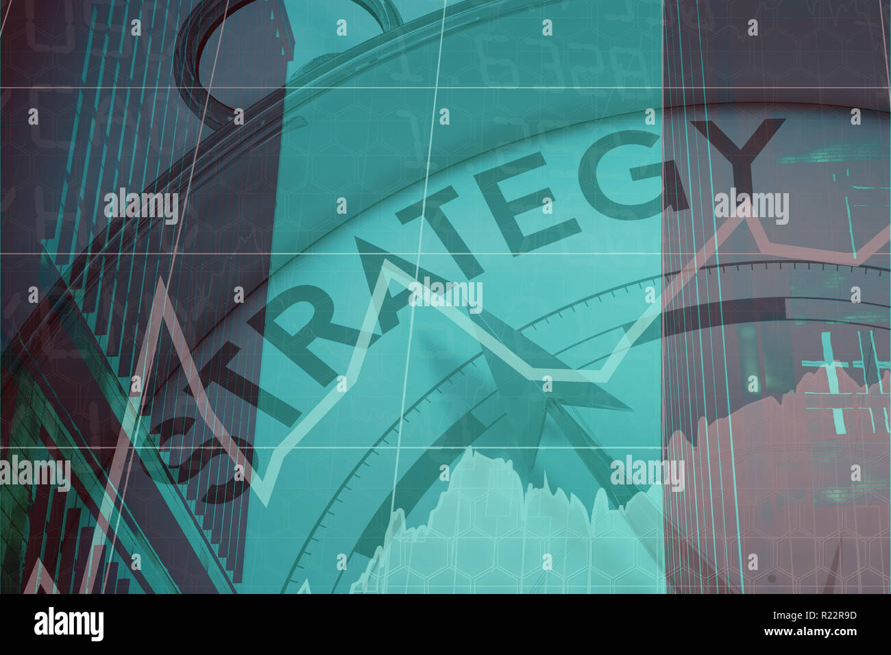 Composite image of strategy text with graphs and navigational compass Stock Photo