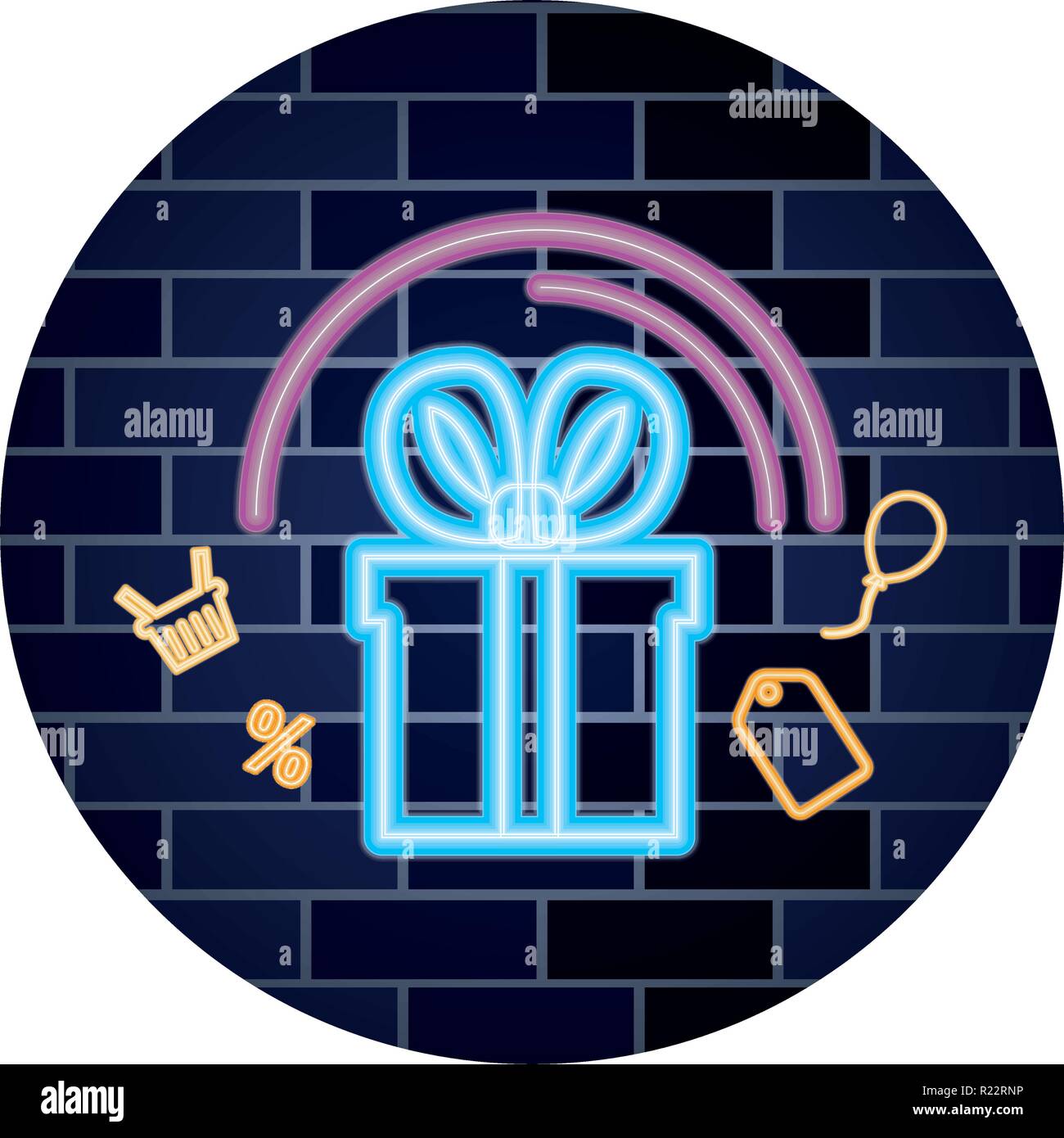online shopping gift box neon wall vector illustration Stock Vector ...