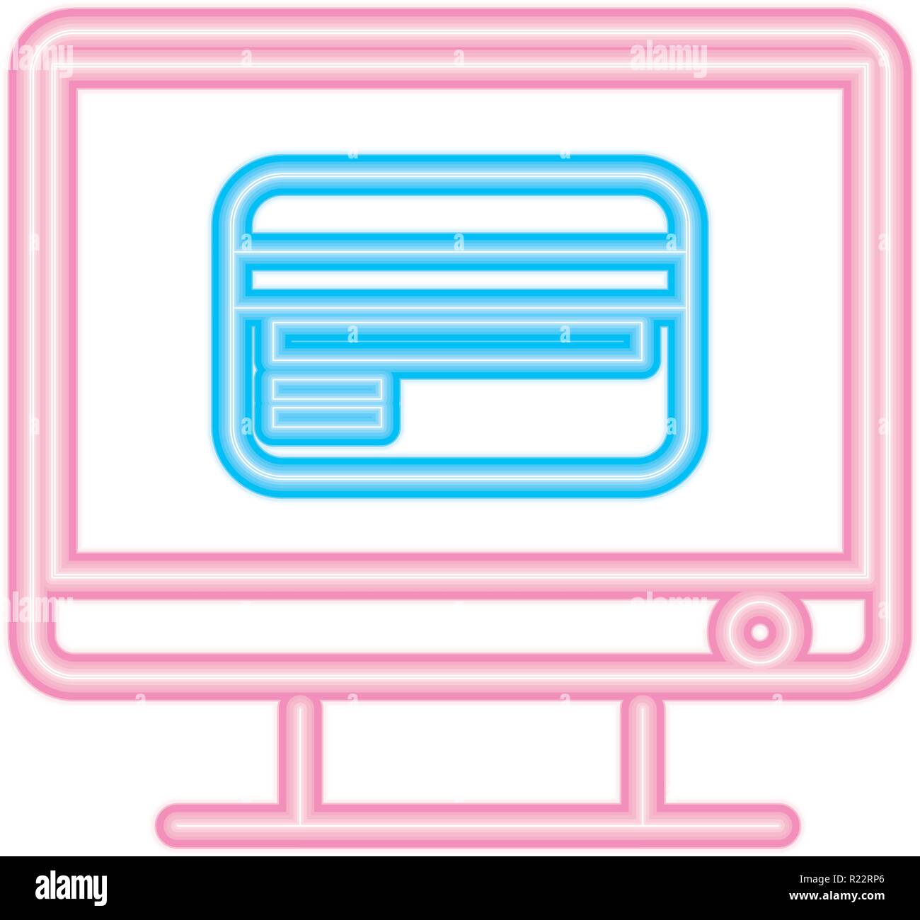 online shopping computer bank card neon vector illustration Stock ...