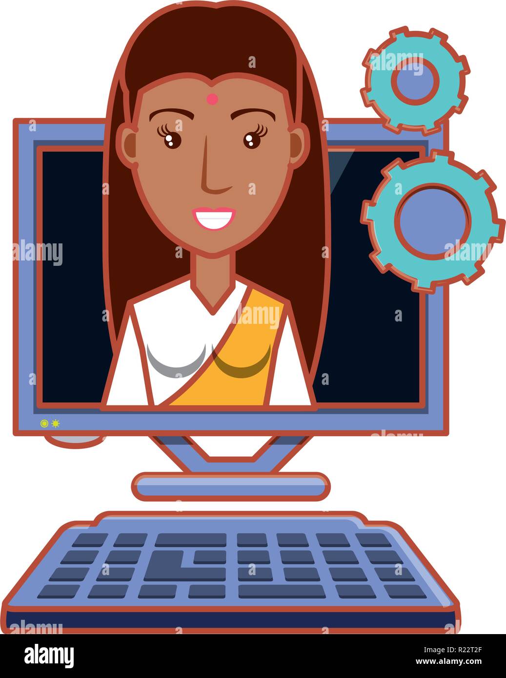 woman indian with computer desktop vector illustration design Stock ...