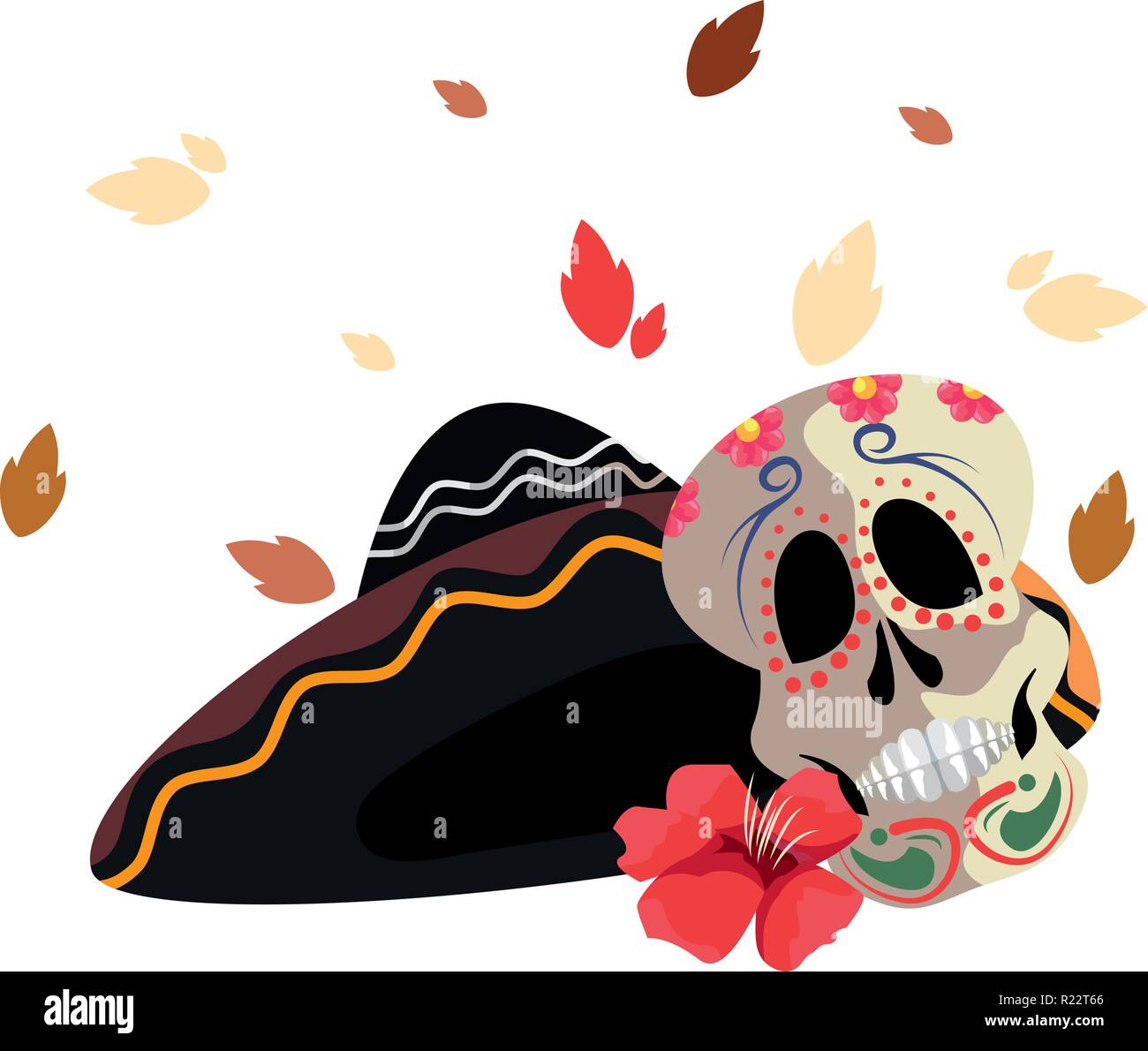skull with hat and flowers day of the dead vector illustration Stock ...