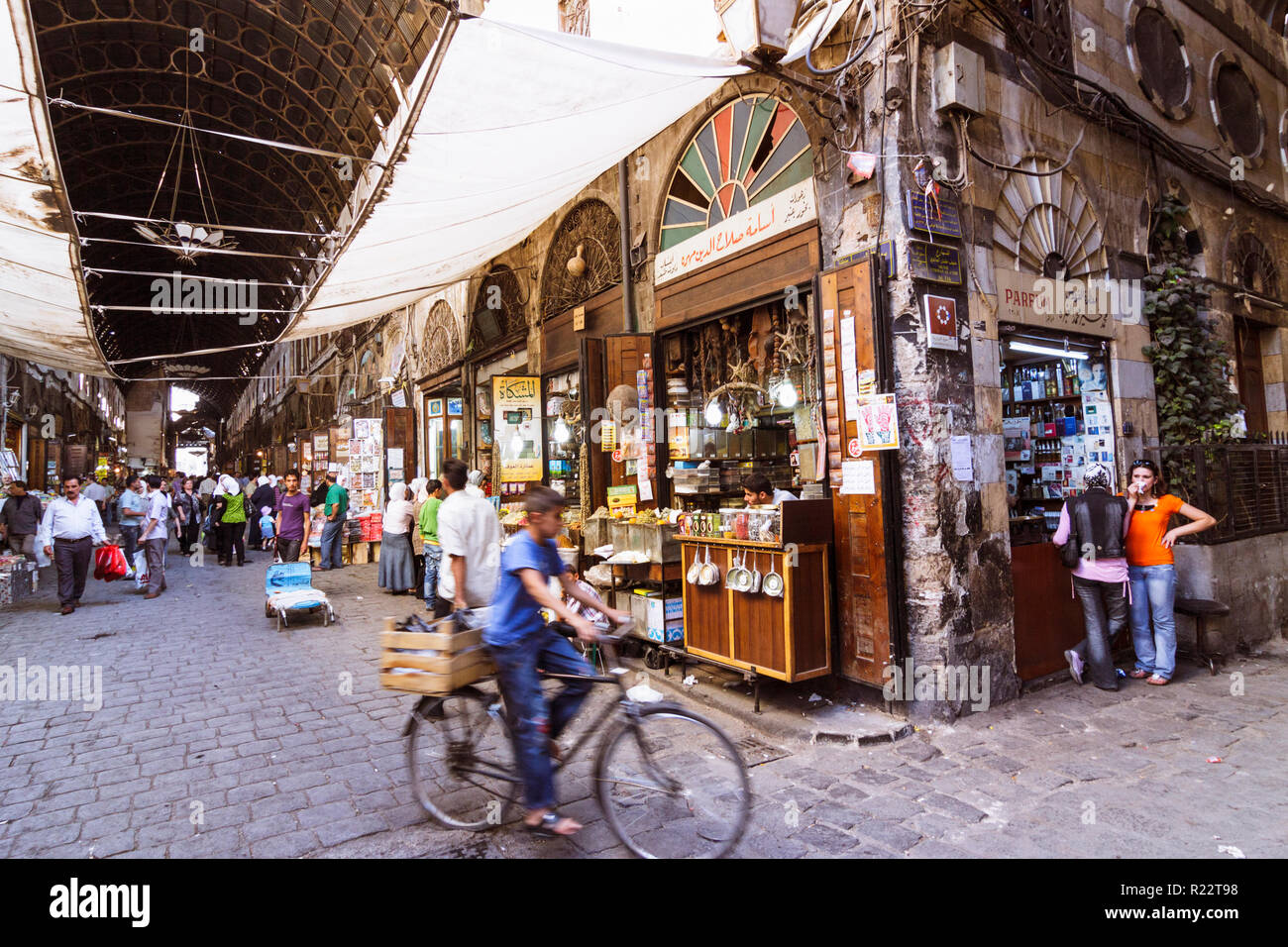 Damascus, Syria : People at Al-Hamidiyah Souq in the old town. Stock Photo