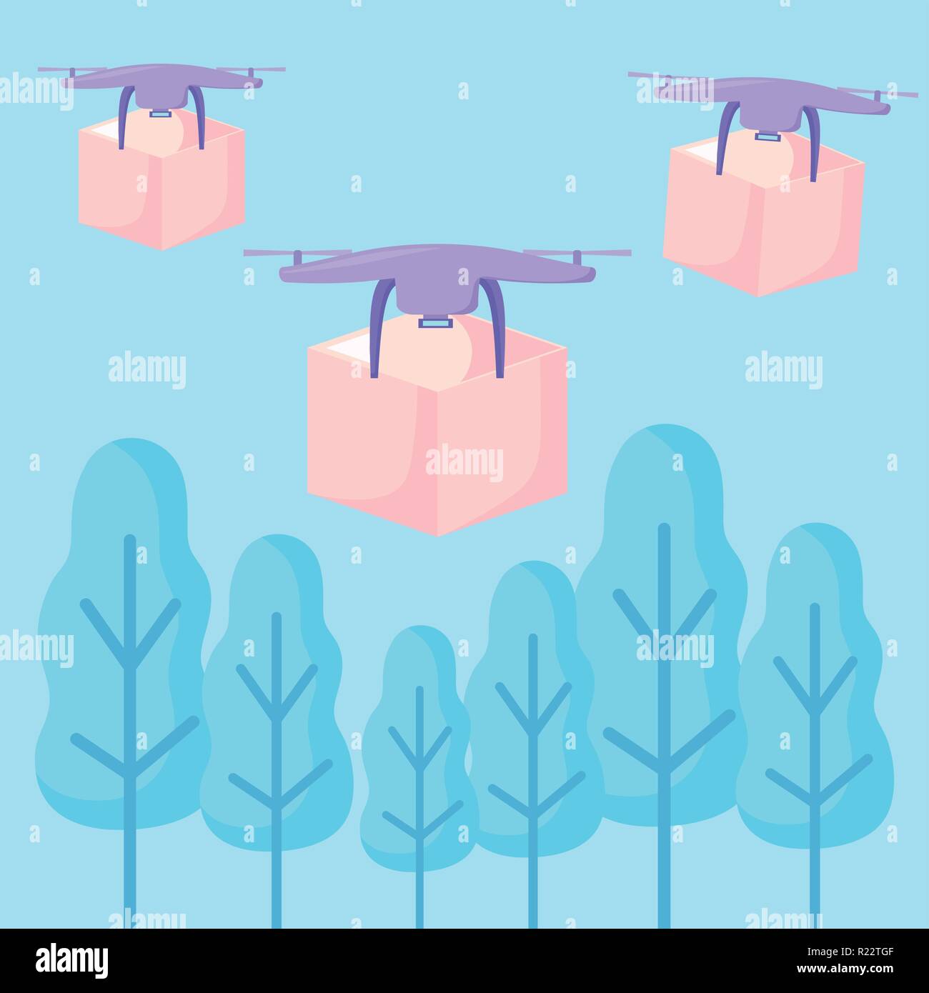 delivery service drone flying and drones with boxes vector illustration ...
