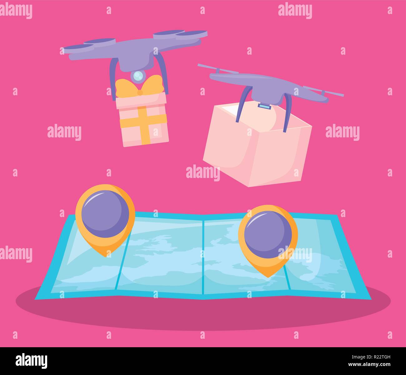 delivery service drones with map guide vector illustration design Stock ...