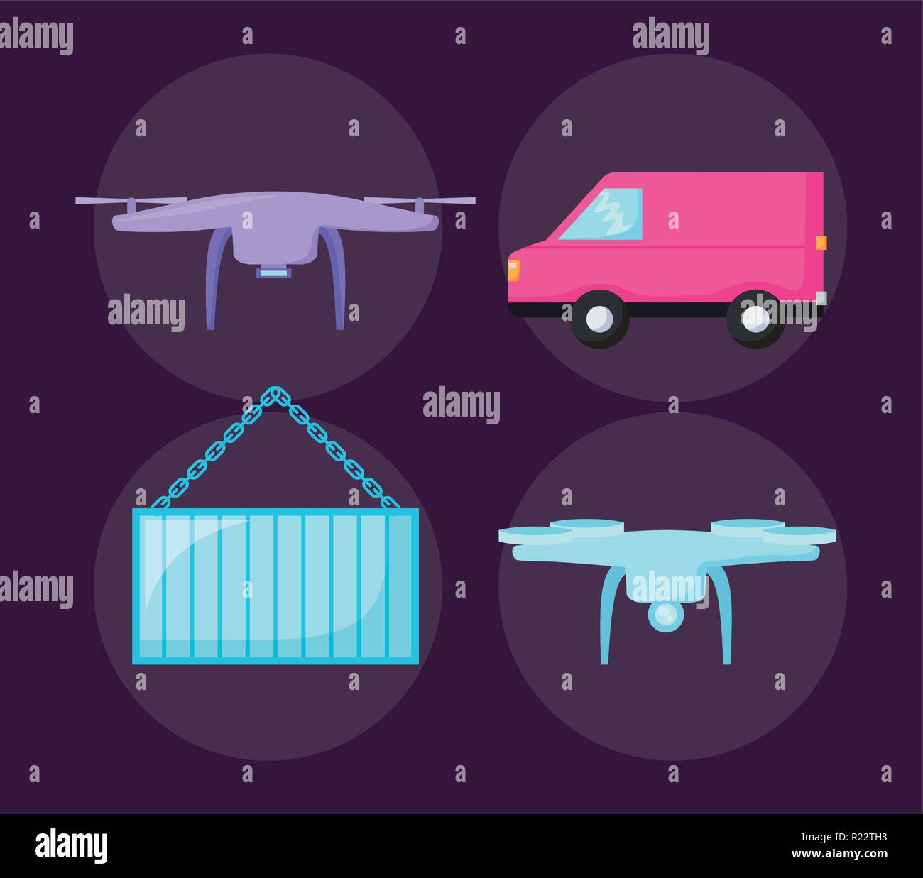 delivery service drones with van car and container vector illustration ...