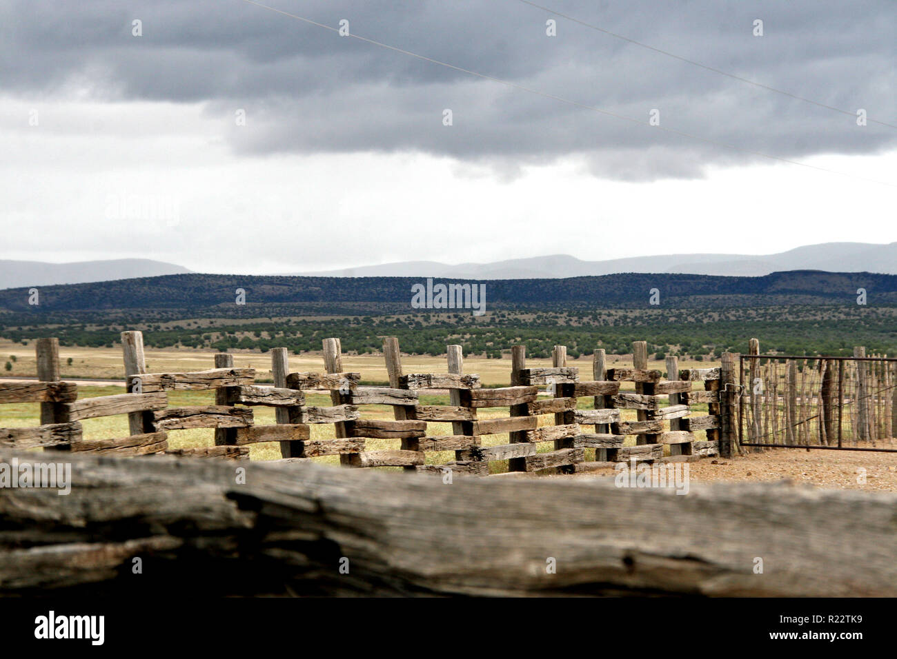 Arizona high desert ranch weathered wood fencing looking over s roling ...