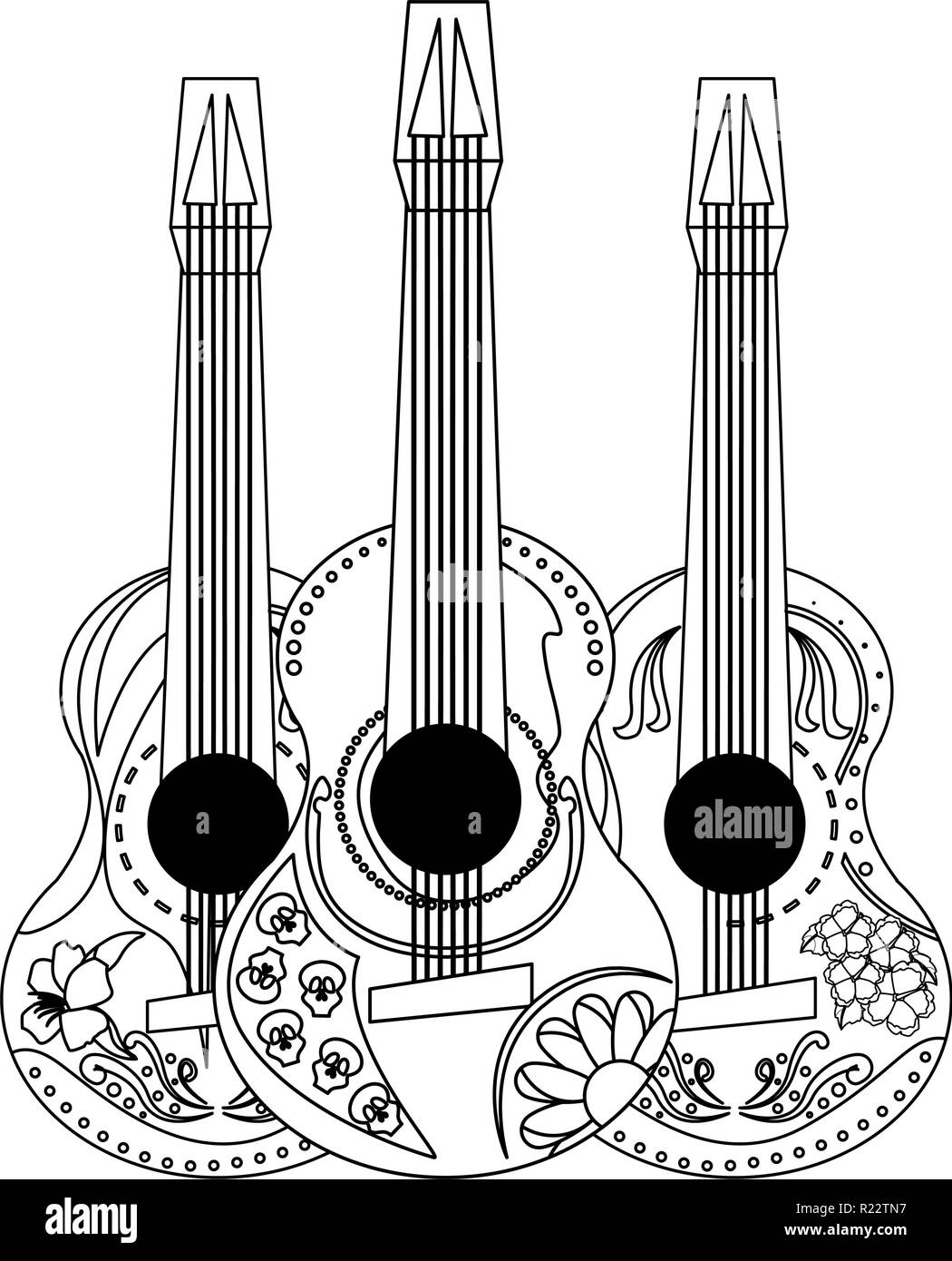 mexican guitars flowers day of the dead vector illustration Stock ...