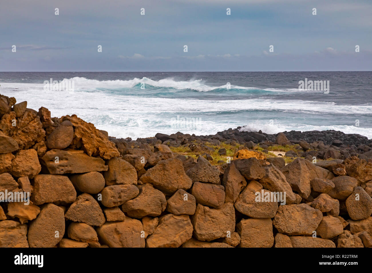 Ka Lae, Hawaii A rock wall at the southernmost point in the United