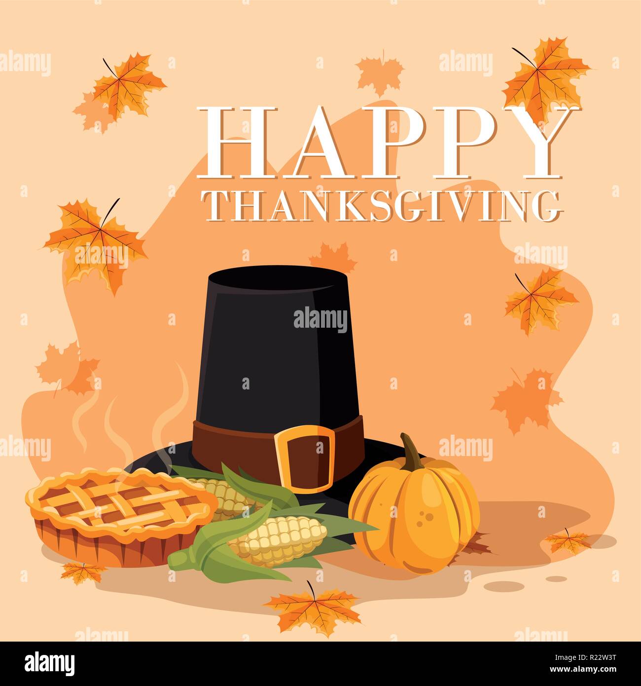 pilgrim hat of thanksgiving day with set icons vector illustration ...