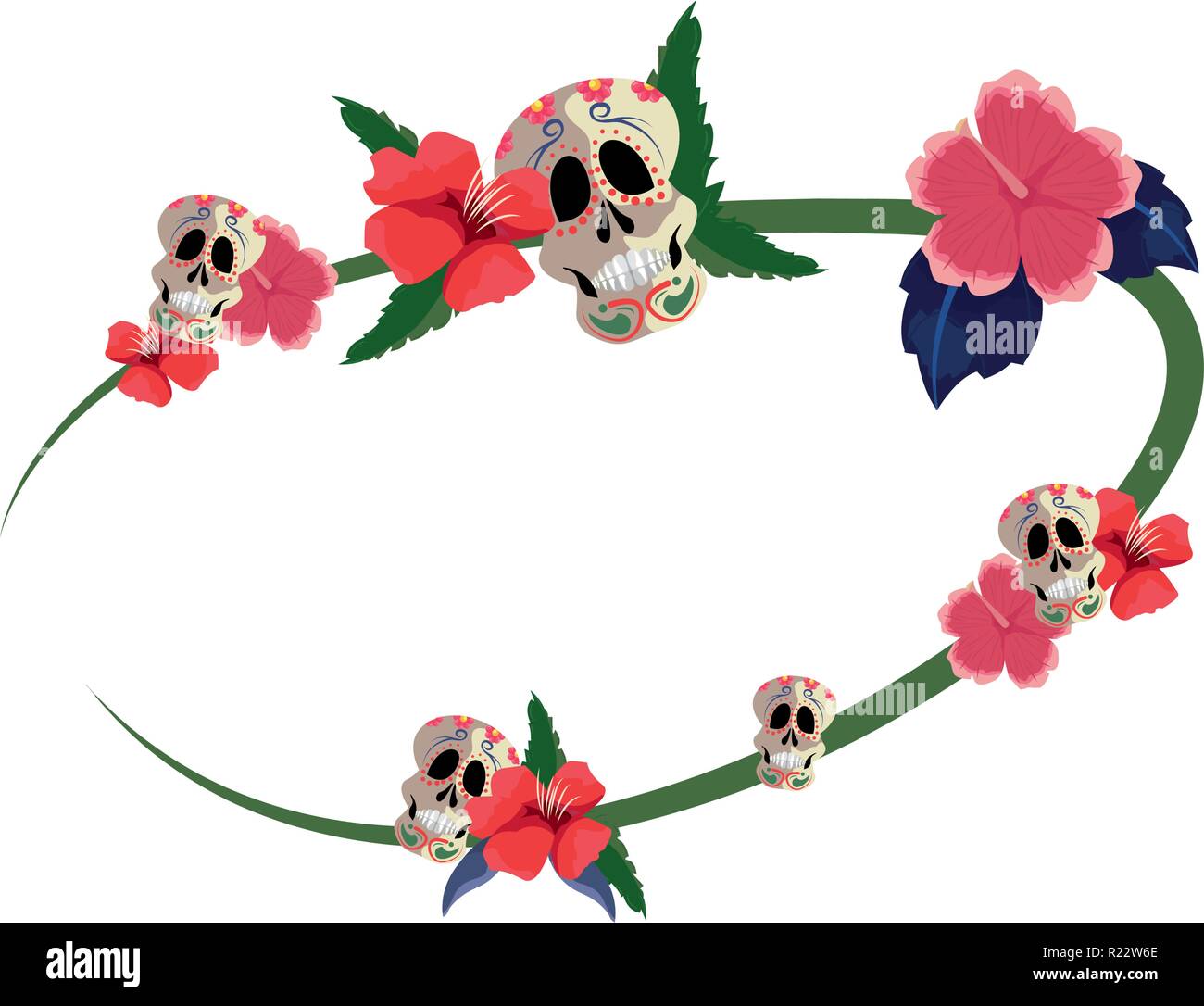 skulls and flowers decoration day of the dead vector illustration Stock ...