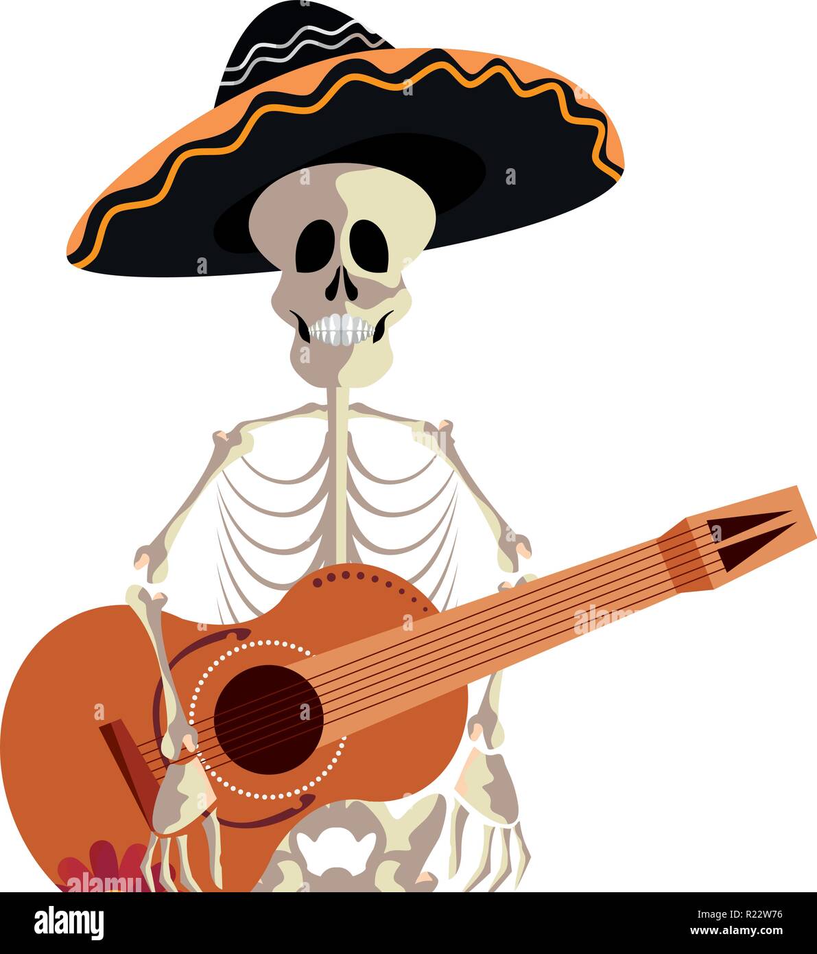 skeleton with guitar and hat day of the dead vector illustration Stock