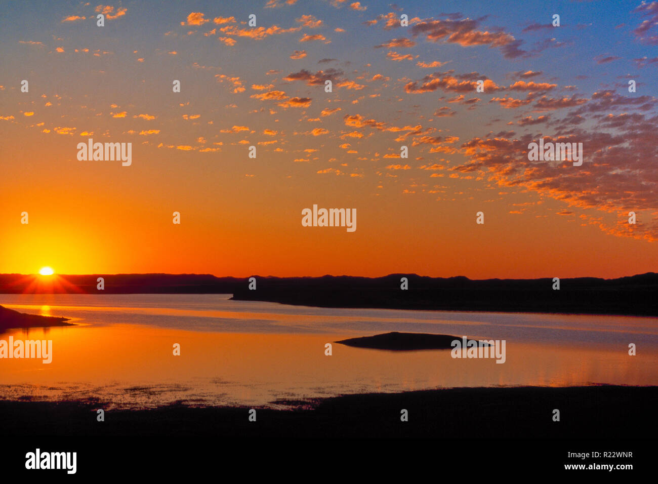 sunrise over dry arm of fort peck lake near fort peck, montana Stock Photo
