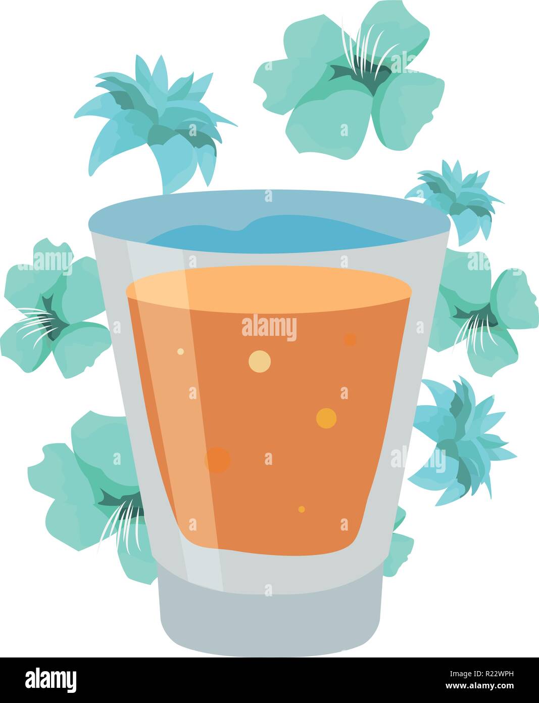 tequila in glass flowers on white background vector illustration Stock ...