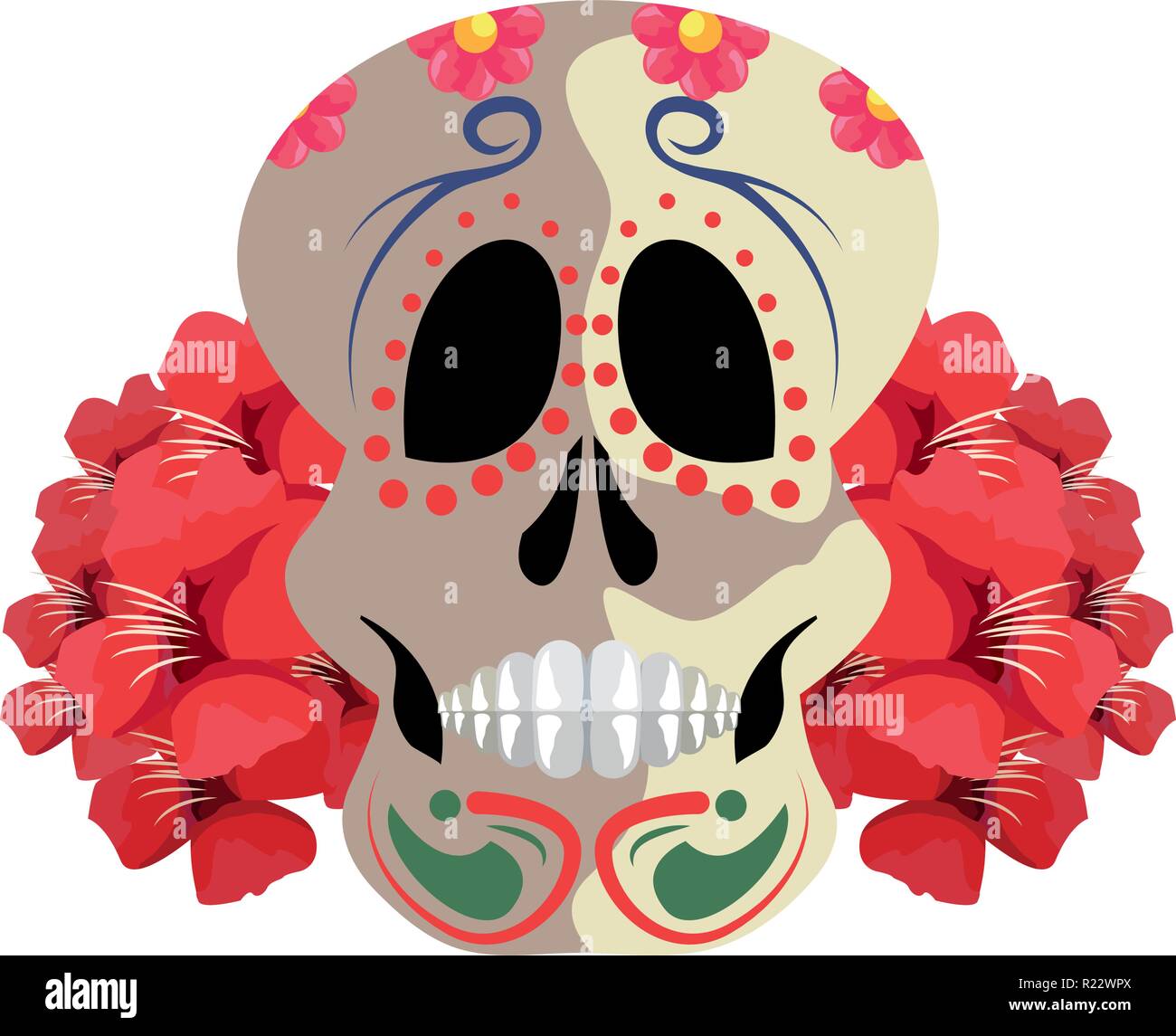skull and flowers decoration day of the dead vector illustration Stock ...
