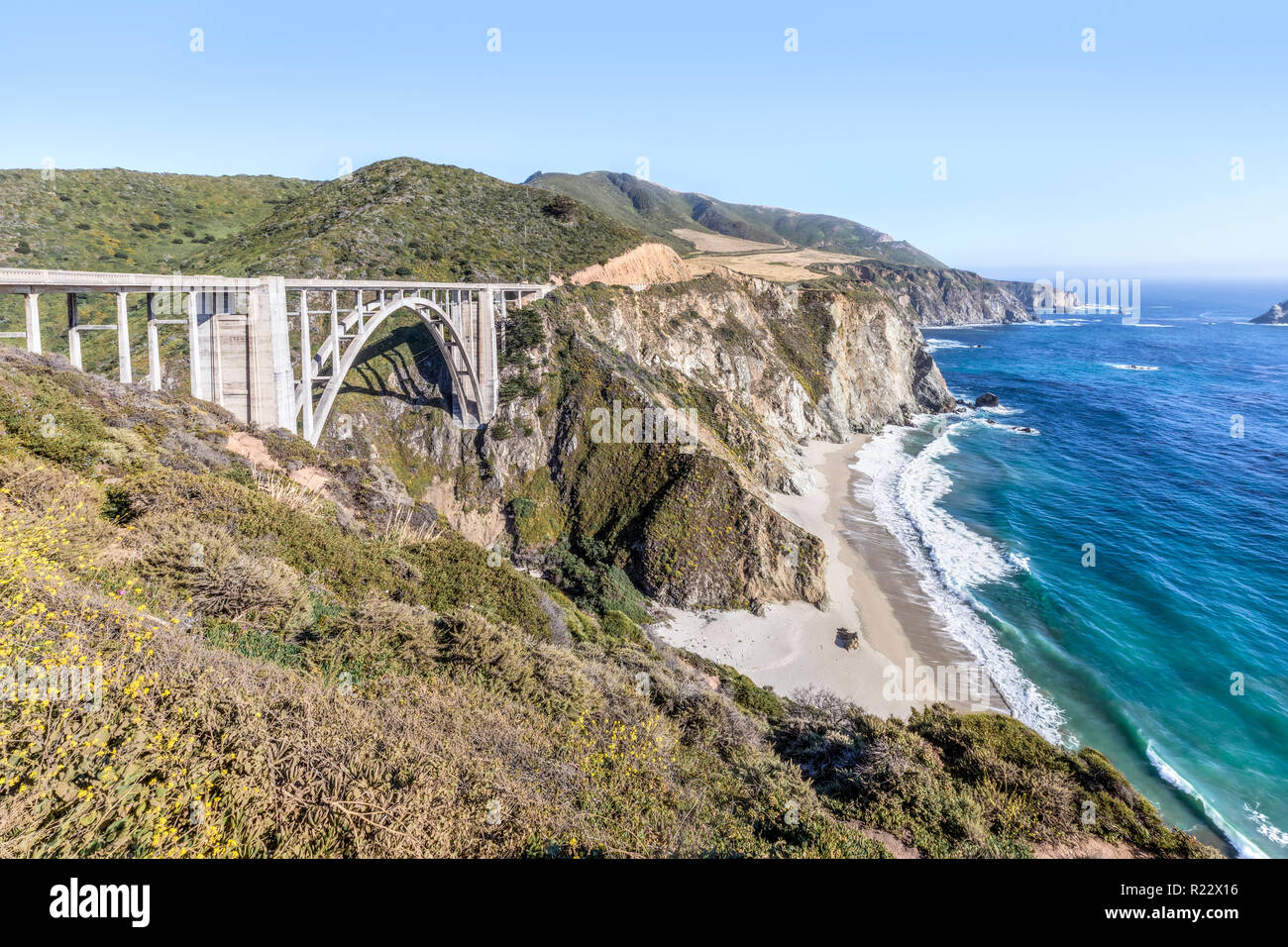 Since 1932, the Bixby Creek Bridge has graced the magnificent Big Sur coast of California. Stock Photo