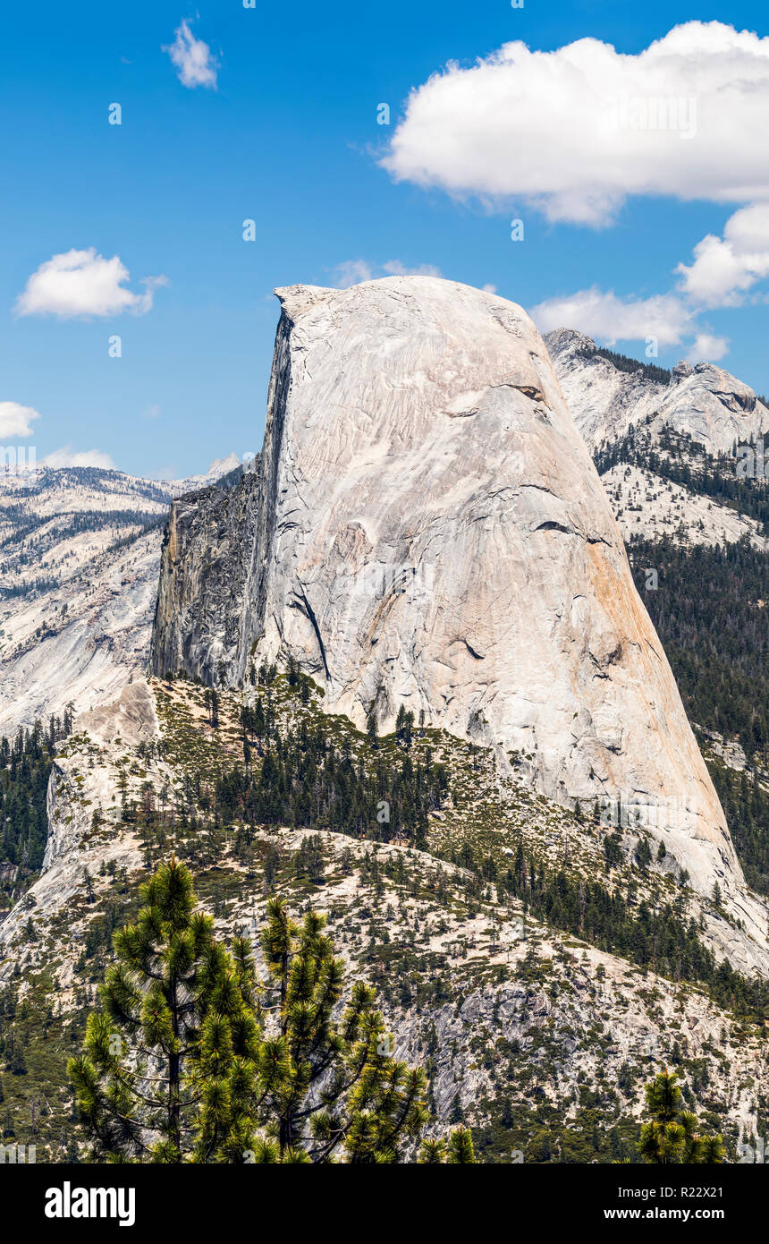 Half Dome is an iconic granite monolith at the east end of California's Yosemite Valley. Stock Photo
