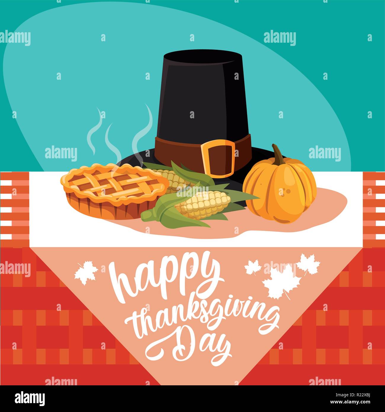 pilgrim hat of thanksgiving day with set icons in table vector ...