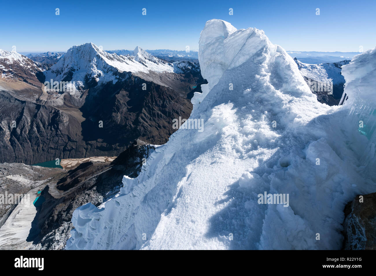 Views from Artesonraju mountain, Cordillera Blanca, Peru Stock Photo