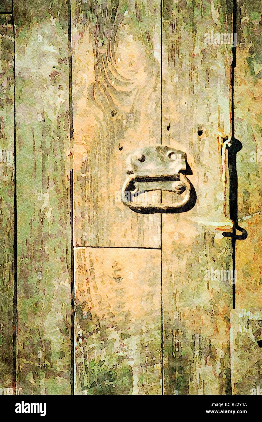 Watercolor Painting Background Of Antique Distressed Wooden Planks