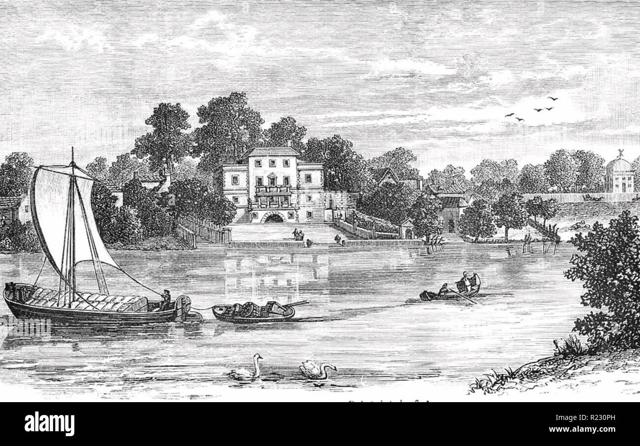 ALEXANDER POPE (1688-1744) English poet. Pope's house at Twickenham showing the arched grotto engraved about 1745. Stock Photo