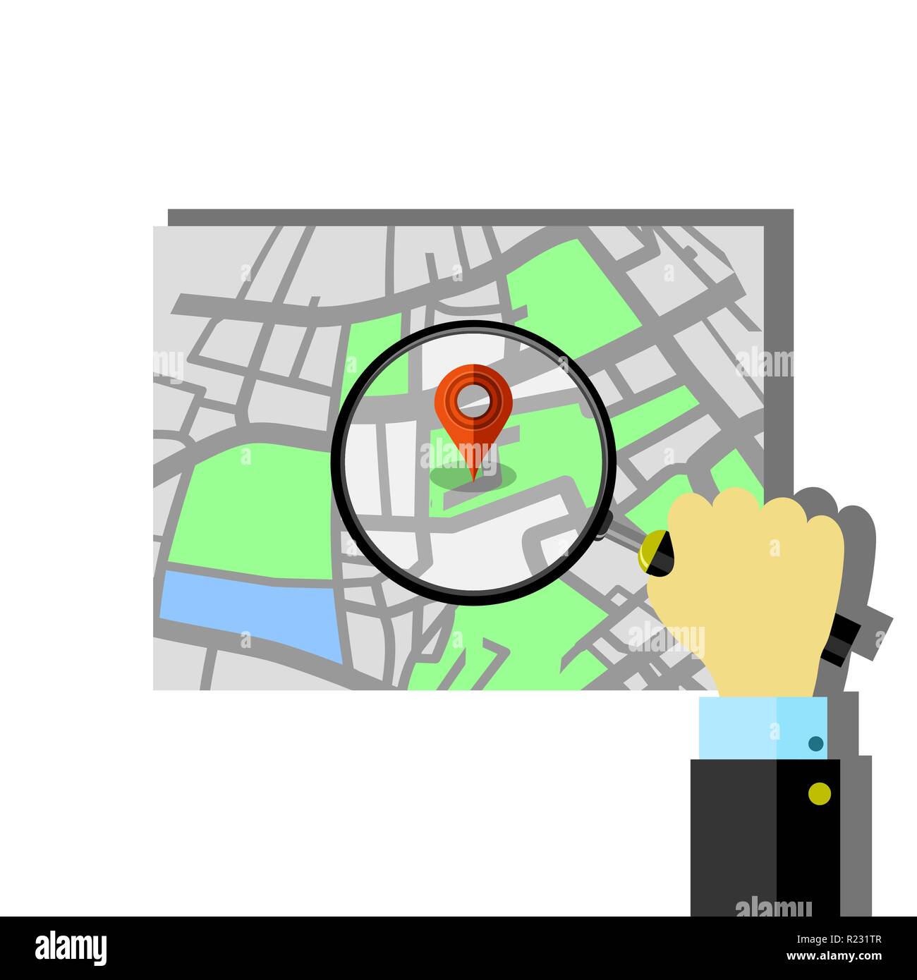 Red Marker Pointer with Road Map. GPS Navigator Location Icon. Stock Vector
