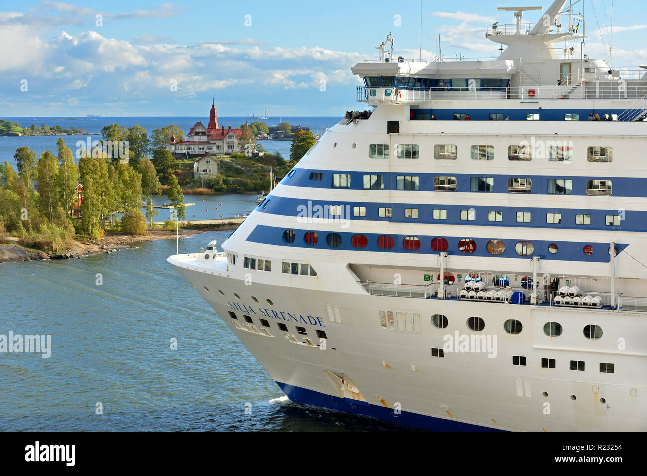 MS Silja Serenade, cruiseferry, near islands of Helsinki archipelago (fragment) Stock Photo