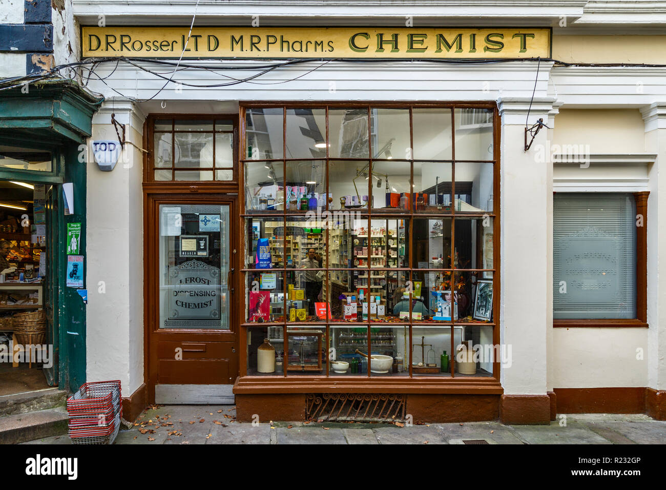 Church Street, Monmouth, a small independent chemist shop Stock Photo