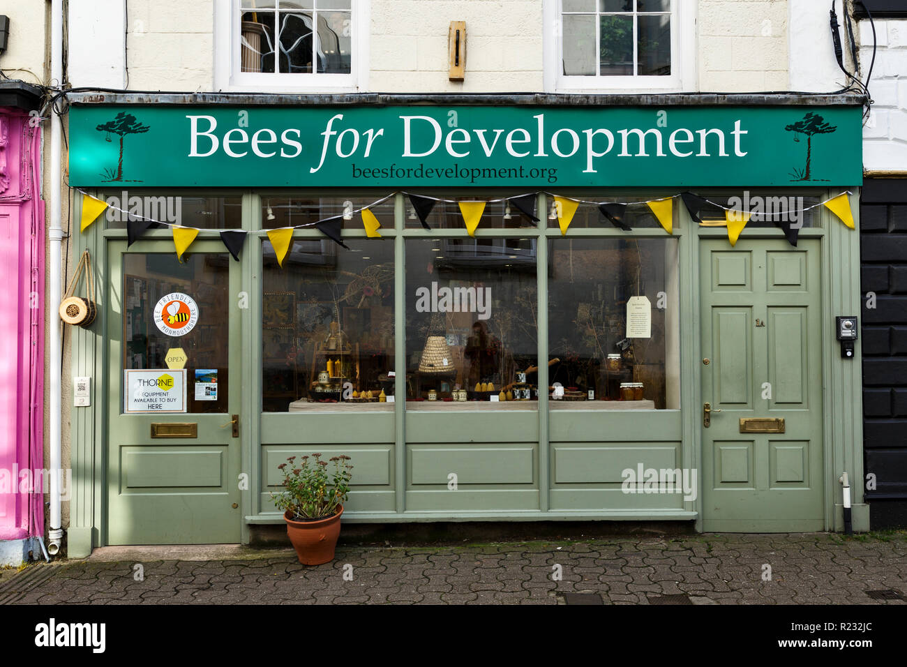 Monmouth, "Bees for Development" shop on Agincourt Street in the town centre. Stock Photo