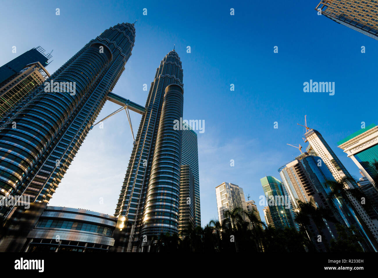 Beautiful architecture of Petronas Towers in Kuala Lumpur capital city of Malaysia. Beautiful buildings in south east Asia. Stock Photo